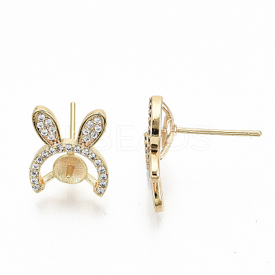 Brass Micro Pave Clear Cubic Zirconia Stud Earring Findings KK-T062-56G-NF-1