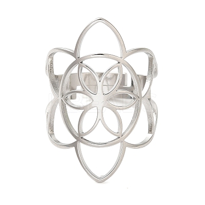 Non-Tarnish Hollow Flower 304 Stainless Steel Adjustable Rings for Women RJEW-N048-06P-1