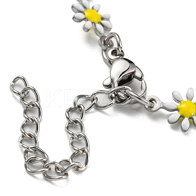 304 Stainless Steel Flower Link Chain Necklace with Enamel NJEW-E098-01P-1