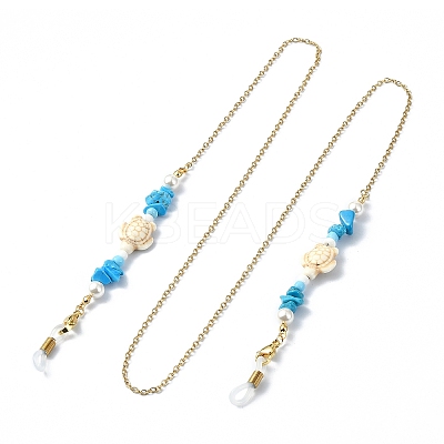 Synthetic Turquoise Tortoise & Glass Seed Beaded Eyeglasses Chains AJEW-EH00394-02-1