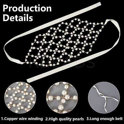 Brass ABS Plastic Pearl Beaded Elastic Headband OHAR-WH20008-02G-1