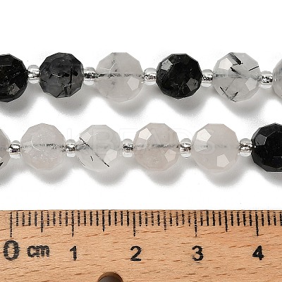 Natural Tourmalinated Quartz/Black Rutilated Quartz Beads Strands G-B153-A08-1