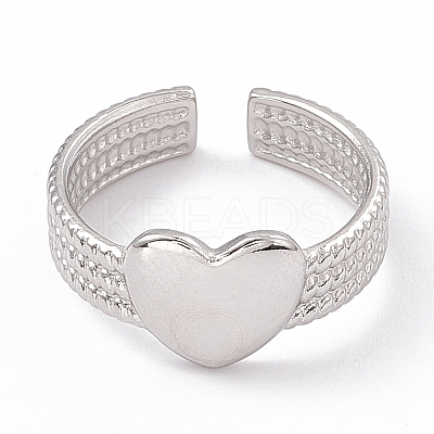 Non-Tarnish 304 Stainless Steel Heart Open Cuff Ring for Women RJEW-G275-06P-1