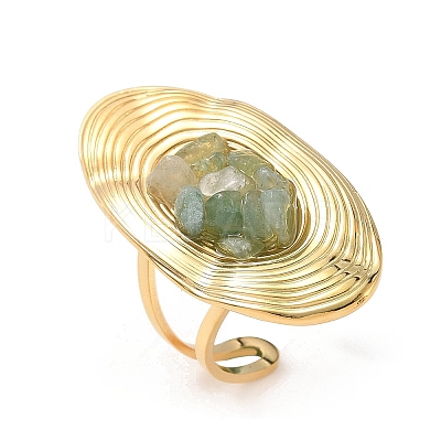 Natural Aquamarine Beads with 304 Stainless Steel Cuff Rings RJEW-Q017-01G-C-1