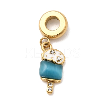 304 Stainless Steel Enamel & Cat Eye European Dangle Charms STAS-D153-22B-G-1