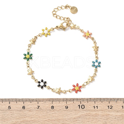 Flower & Star 304 Stainless Steel Link Bracelets for Women LS-BJEW-F524-06B-G-1