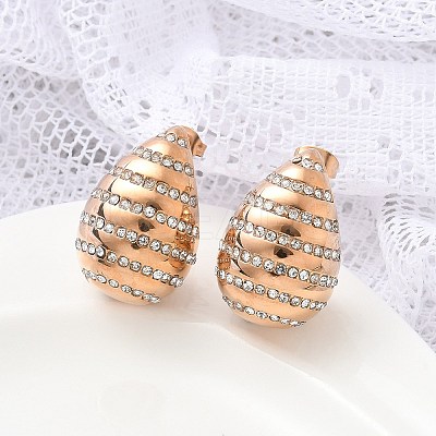 304 Stainless Steel Teardrop Stud Earrings EJEW-B108-06RG-1