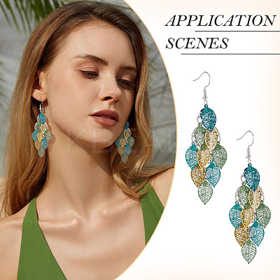2 Pairs 430 Stainless Steel Leaf Dangle Earrings EJEW-TA0001-83D-1