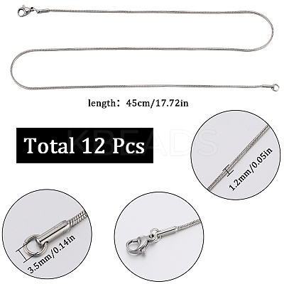 12Pcs Classic Plain 304 Stainless Steel Round Snake Chain Necklaces Set NJEW-SC0001-18-1