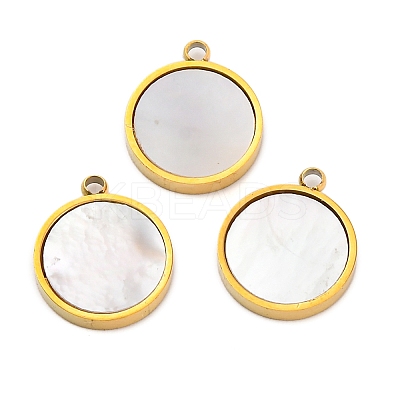 Ion Plating(IP) 304 Stainless Steel Pave Natural Shell Charms STAS-Z100-01G-02-1