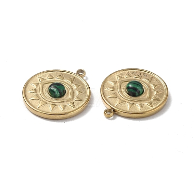 PVD Vacuum Plating 201 Stainless Steel Synthetic Malachite Pendants STAS-C064-VC823-1