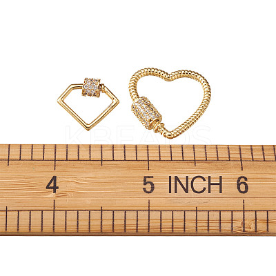 Brass Micro Pave Clear Cubic Zirconia Screw Carabiner Lock Charms ZIRC-TA0001-13G-1