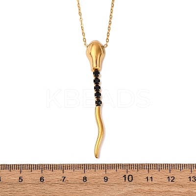 304 Stainless Steel Jet Rhinestone Snake Pendant Cable Chain Necklaces for Women LS-NJEW-A051-01G-1