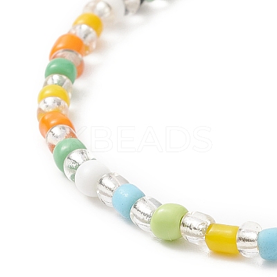 Colorful Seed Beaded Stretch Bracelet with Brass Charms for Women BJEW-JB09218-02-1