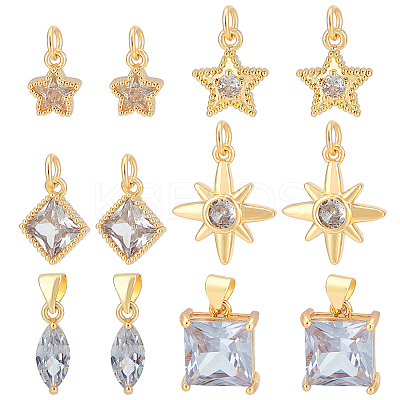 12Pcs 6 Styles Brass Cubic Zirconia Pendants KK-BC0013-60-1