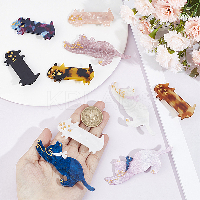 10Pcs 10 Styles Cute Cat Cellulose Acetate(Resin) Alligator Hair Clip OHAR-GF0001-20-1