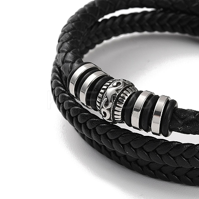 Men's Braided Black PU Leather Cord Multi-Strand Bracelets BJEW-K243-09AS-1