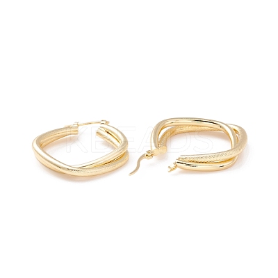 Textured Double Rhombus Brass Huggie Hoop Earrings for Women EJEW-A064-14G-RS-1