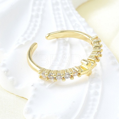 Brass Micro Pave Clear Cubic Zirconia Open Cuff Rings for Women RJEW-F179-07G-1