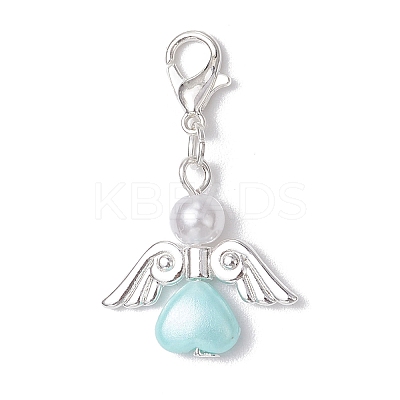 Heart Angel ABS Plastic & Acrylic Imitation Pearl Pendant Decorations HJEW-JM03160-02-1
