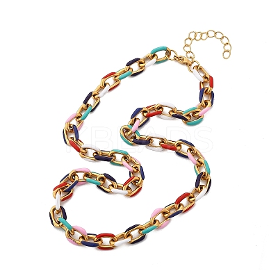 304 Stainless Steel Colorful Enamel Curb Chain Necklaces for Women NJEW-P328-01G-1