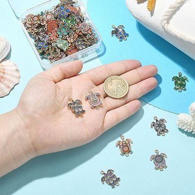 60Pcs 10 Colors Printed Alloy Connector Charms ENAM-CJ0005-63-1