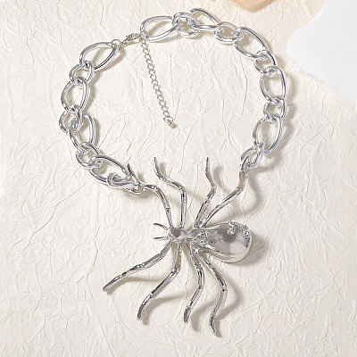 Alloy Crystal Rhinestone Halloween Spider Pendant Figaro Chain Necklaces LS-JEWB-P337-01P-1