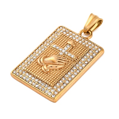 304 Stainless Steel Rhinestone Pendants STAS-P372-04G-1