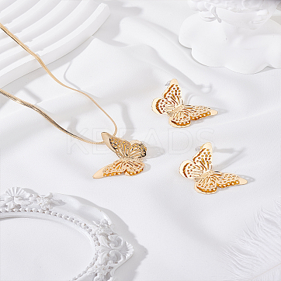 Alloy Hollow Butterfly Stud Earrings & Pendant Necklaces Sets for Women SJEW-LP0001-41-1