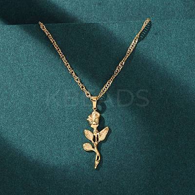 304 Stainless Steel Rose Flower Pendant Necklaces for Women NJEW-K255-52G-1