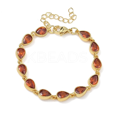 Teardrop Brass Pave Cubic Zirconia Link Chain Bracelets for Women BJEW-P385-06G-06-1