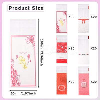 120Pcs 6 Styles Valentine's Day Rectangle Plastic Cellophane Bags OPC-TA0001-06-1