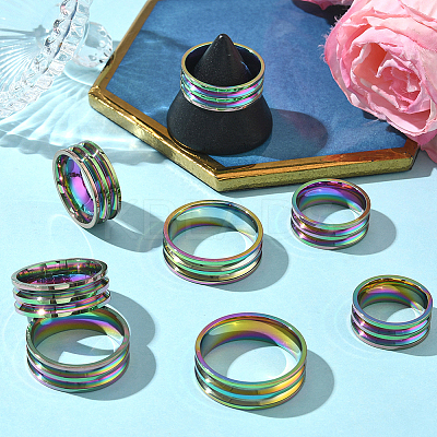 16Pcs 8 Styles 201 Stainless Steel Double Groove Band Ring for Women RJEW-SC0001-25-1