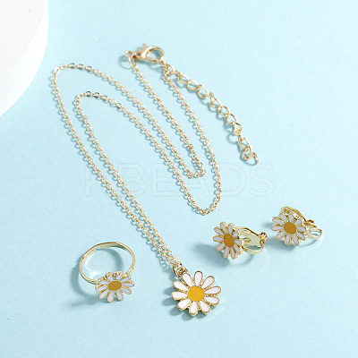 Daisy Alloy Enamel Pendant Necklaces & Earrings & Rings Sets FS-WG99D8E-01-1