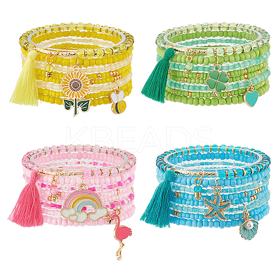 32Pcs 32 Style Glass Seed Beaded Stretch Bracelets Set BJEW-BC0001-08-1