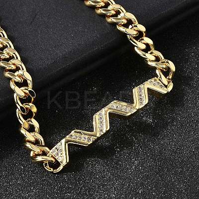 Brass Micro Pave Clear Cubic Zirconia Link Bracelets BJEW-F498-03A-G-1