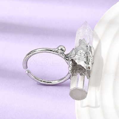 Natural Quartz Crystal & Brass Cuff Rings for Women RJEW-G374-01P-08-1