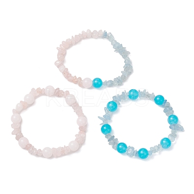 3Pcs 3 Styles Baking Paint Imitation Jade Glass Round Beaded Stretch Bracelets for Women BJEW-JB12158-1