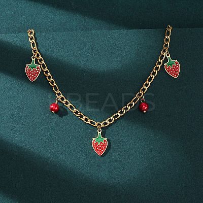 304 Stainless Steel Red Enamel Strawberry Pendant Necklaces for Women NJEW-F346-05G-1
