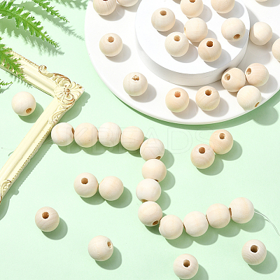 Natural Unfinished Wood Beads WOOD-SP0001-62F-1