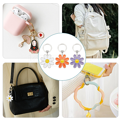 6Pcs 3 Colors Daisy Alloy Enamel Pendant Keychain KEYC-HY0001-18-1