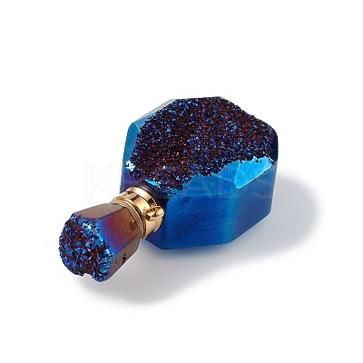 Electroplated Natural Druzy Agate Openable Perfume Bottle Pendants G-L524-10G-02-1