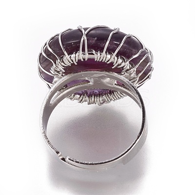 Adjustable Natural Amethyst Finger Rings RJEW-L090-A11-1