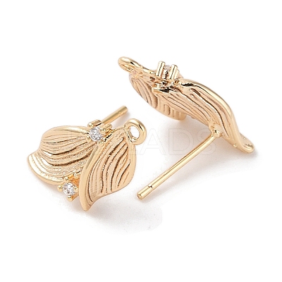 Brass with Clear Cubic Zirconia Stud Earring Findings KK-G491-57A-G-1