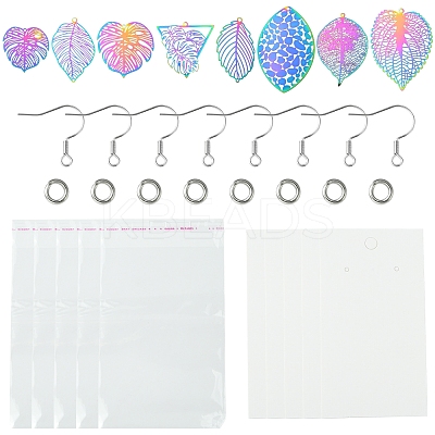 DIY Leaf 201 Stainless Steel Etched Metal Embellishments Dangle Earring Jewelry Making Kits DIY-FS0007-45-1