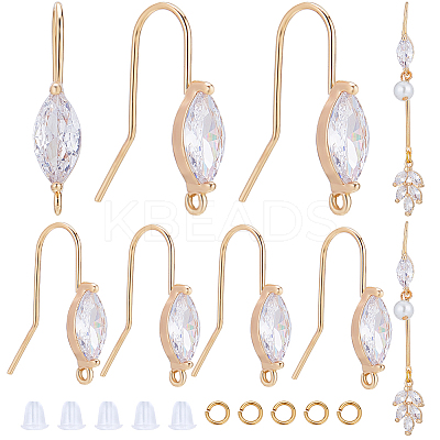 12Pcs Brass with Cubic Zirconia Earring Hooks DIY-CN0002-83-1