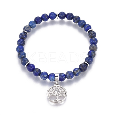 Natural Lapis Lazuli Charm Bracelets BJEW-I275-B06-1