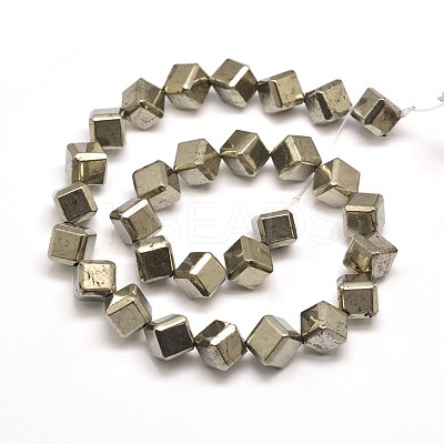 Natural Pyrite Cube Beads Strands G-I125-97-10x10mm-1