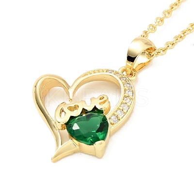 Cubic Zirconia Heart with Word Love Pendant Necklace NJEW-F293-02C-G-1