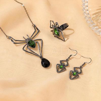 Spider Alloy Glass Dangle Earrings & Necklaces & Rings Sets WGD1EC4-04-1